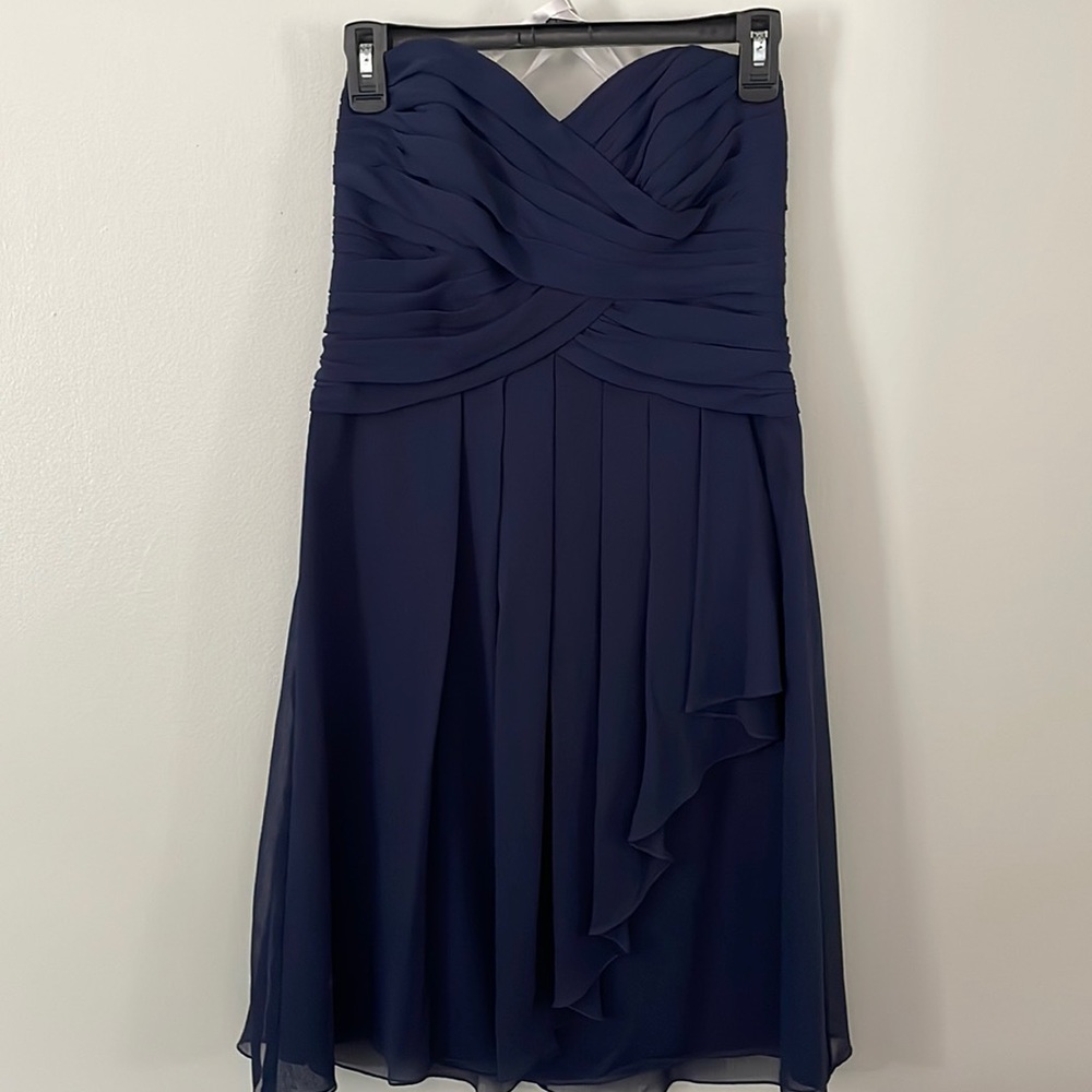 Navy blue formal chiffon dress - above knee